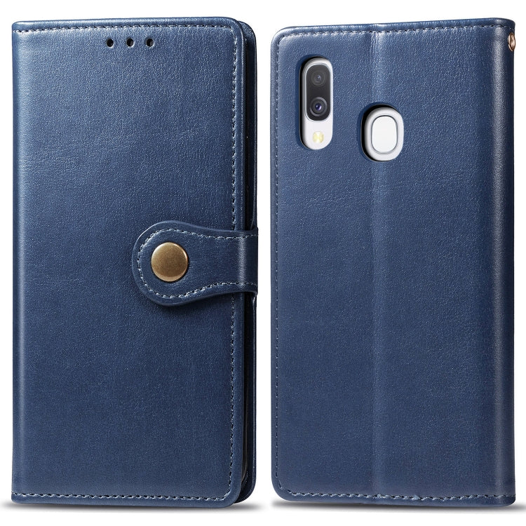 Custodia in pelle di protezione per cellulare con fibbia in pelle tinta unita retrò con cornice per foto e slot per schede e portafoglio e funzione staffa per Galaxy A40, For Galaxy A40