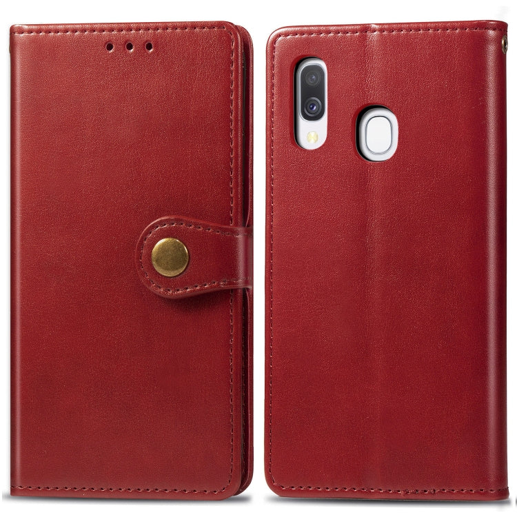 Custodia in pelle di protezione per cellulare con fibbia in pelle tinta unita retrò con cornice per foto e slot per schede e portafoglio e funzione staffa per Galaxy A40, For Galaxy A40