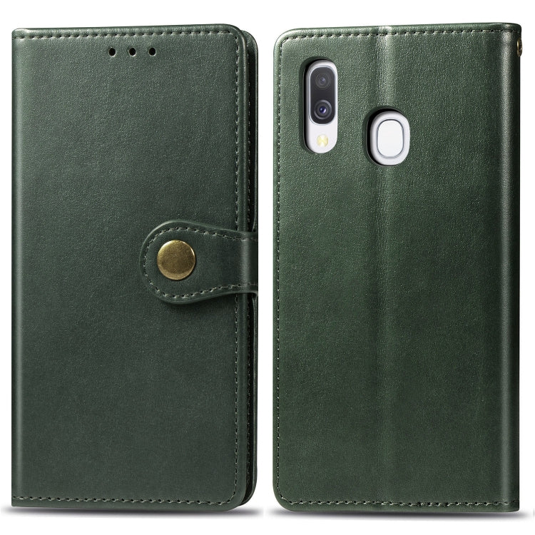 Custodia in pelle di protezione per cellulare con fibbia in pelle tinta unita retrò con cornice per foto e slot per schede e portafoglio e funzione staffa per Galaxy A40, For Galaxy A40