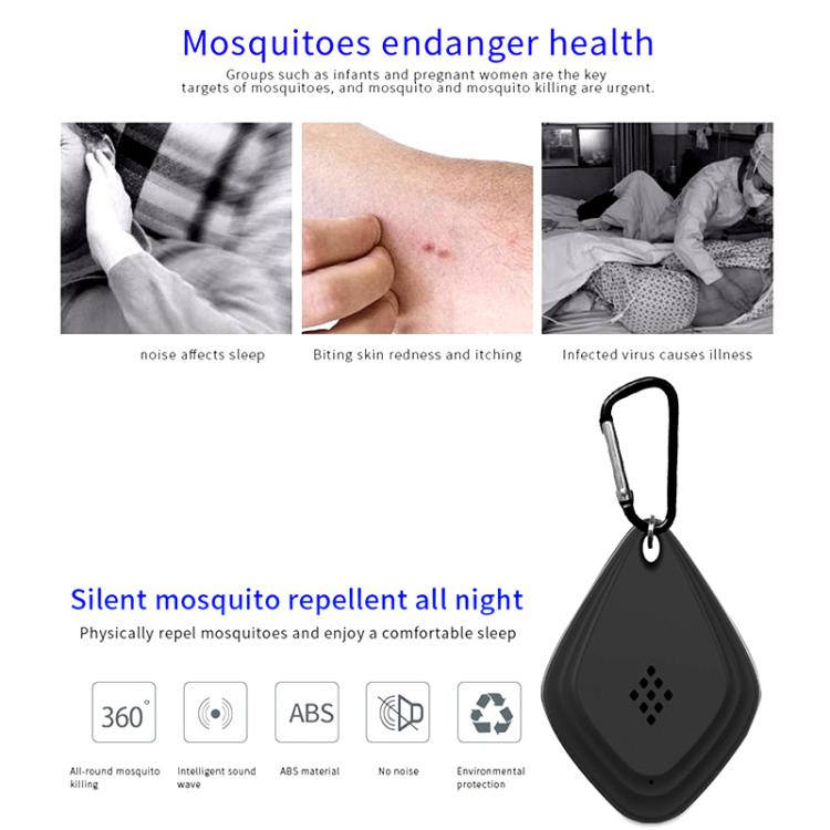 Repellente per zanzare da esterno Repellente per insetti ad ultrasuoni portatile Insetticida Ricarica USB Conversione di frequenza intelligente, Black, White