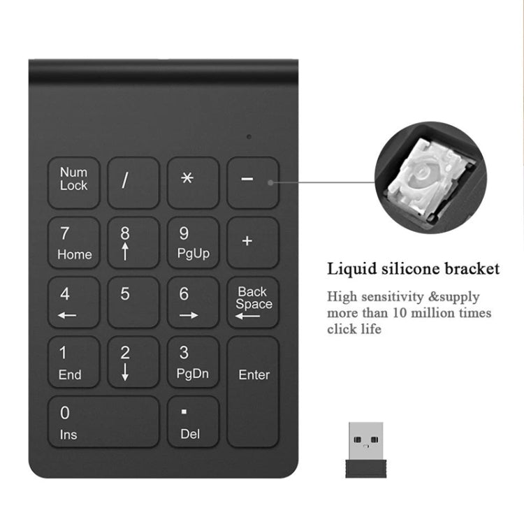 Tastierino numerico mini USB a 18 tasti da 2,4 GHz, Wireless Black