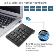 Tastierino numerico mini USB a 18 tasti da 2,4 GHz, Wireless Black