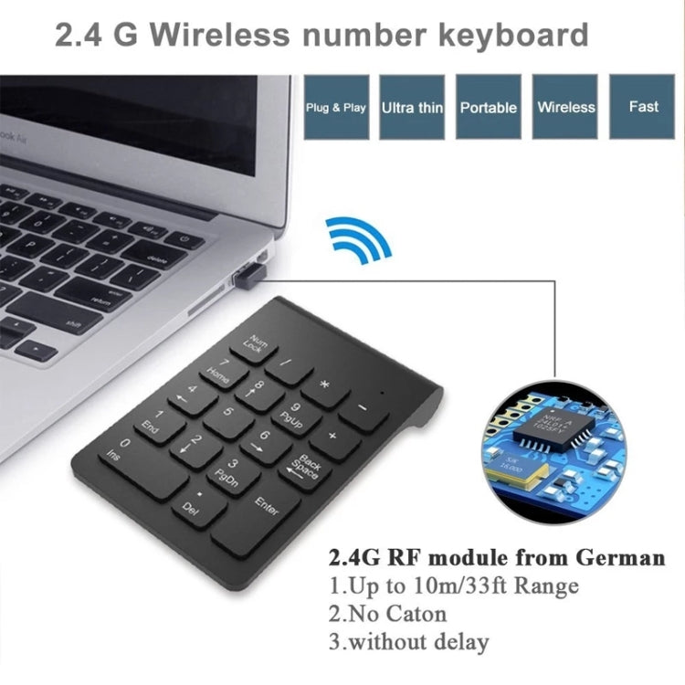 Tastierino numerico mini USB a 18 tasti da 2,4 GHz, Wireless Black