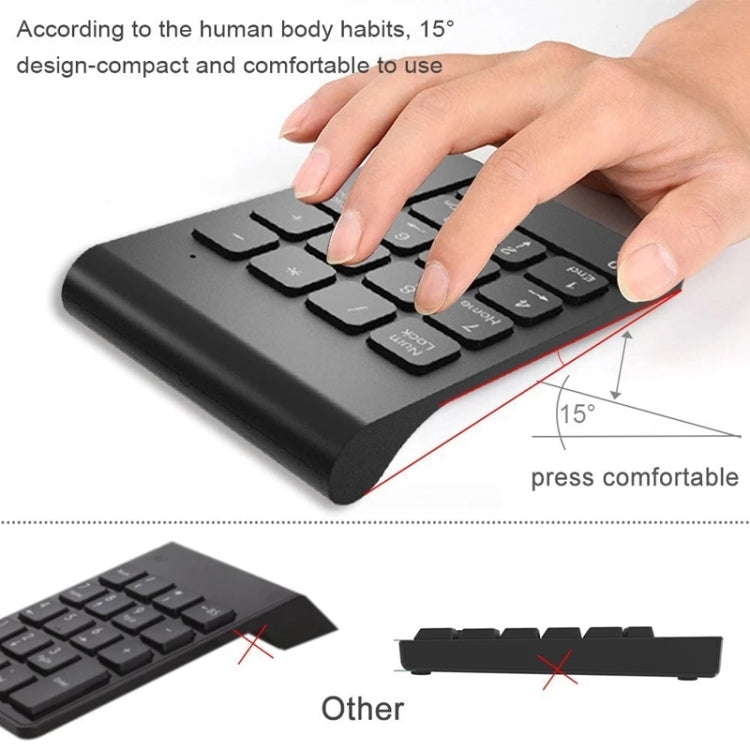 Tastierino numerico mini USB a 18 tasti da 2,4 GHz, Wireless Black