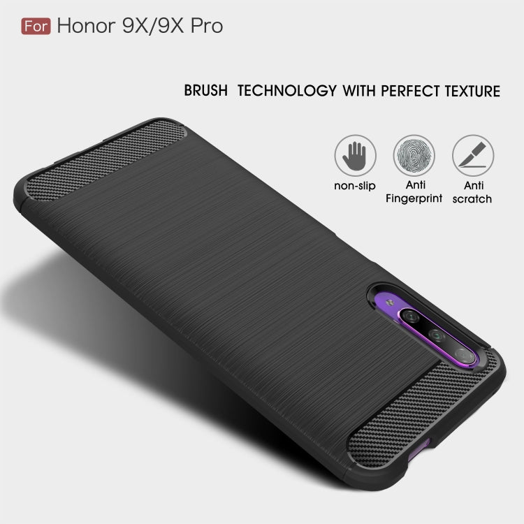 Custodia in TPU in fibra di carbonio con trama spazzolata per Huawei Honor 9X / 9X Pro, For Huawei Honor 9X