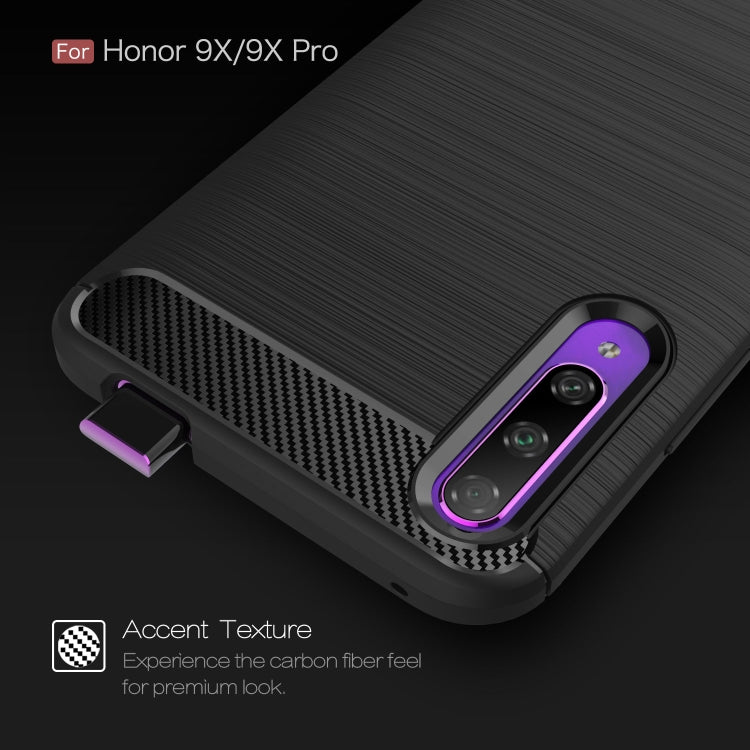 Custodia in TPU in fibra di carbonio con trama spazzolata per Huawei Honor 9X / 9X Pro, For Huawei Honor 9X