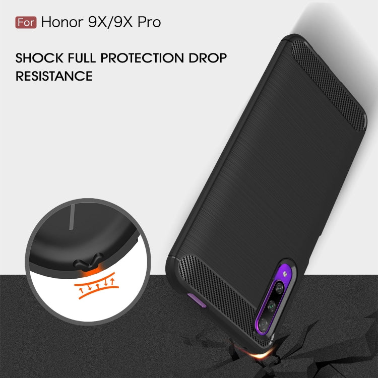 Custodia in TPU in fibra di carbonio con trama spazzolata per Huawei Honor 9X / 9X Pro, For Huawei Honor 9X