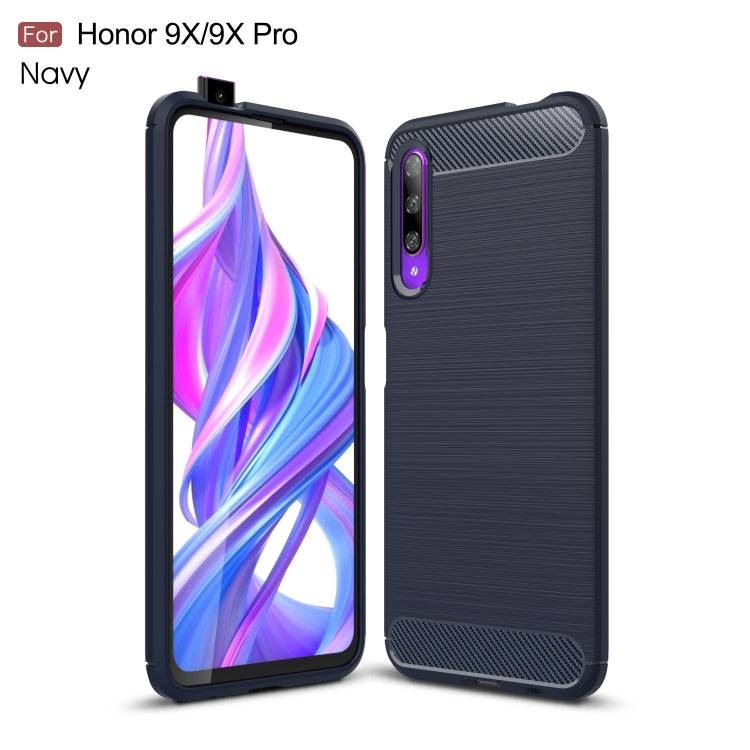 Custodia in TPU in fibra di carbonio con trama spazzolata per Huawei Honor 9X / 9X Pro, For Huawei Honor 9X