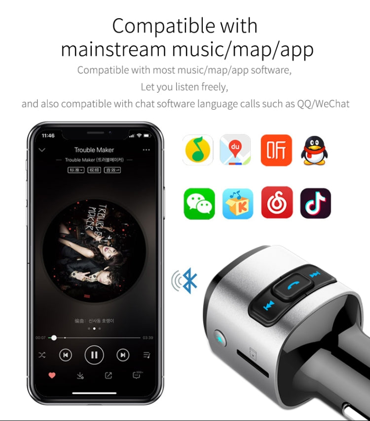 Lettore MP3 multifunzione BC41, ricevitore Bluetooth, caricatore USB, accendisigari per auto, BC41