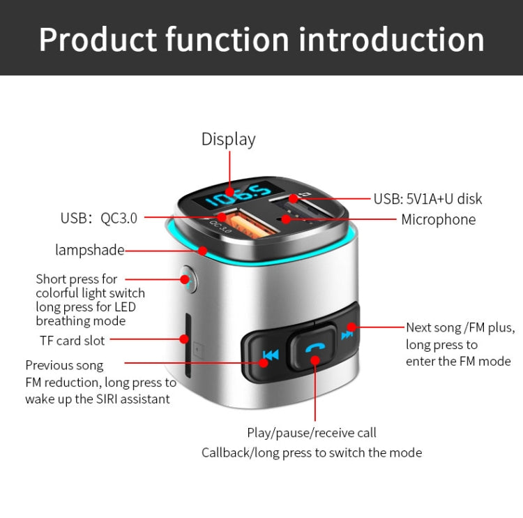 Lettore MP3 multifunzione BC41, ricevitore Bluetooth, caricatore USB, accendisigari per auto, BC41