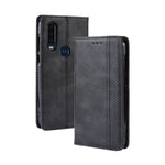 Custodia in pelle a vibrazione orizzontale con struttura retrò Crazy Horse con fibbia magnetica per Motorola One Action, con supporto, slot per schede e cornice per foto