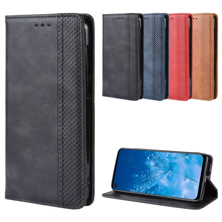 Custodia in pelle a vibrazione orizzontale con struttura retrò Crazy Horse con fibbia magnetica per Motorola One Action, con supporto, slot per schede e cornice per foto