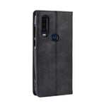 Custodia in pelle a vibrazione orizzontale con struttura retrò Crazy Horse con fibbia magnetica per Motorola One Action, con supporto, slot per schede e cornice per foto