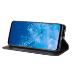 Custodia in pelle a vibrazione orizzontale con struttura retrò Crazy Horse con fibbia magnetica per Motorola One Action, con supporto, slot per schede e cornice per foto