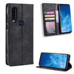 Custodia in pelle a vibrazione orizzontale con struttura retrò Crazy Horse con fibbia magnetica per Motorola One Action, con supporto, slot per schede e cornice per foto