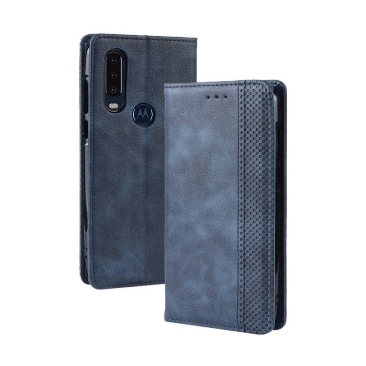 Custodia in pelle a vibrazione orizzontale con struttura retrò Crazy Horse con fibbia magnetica per Motorola One Action, con supporto, slot per schede e cornice per foto