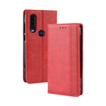 Custodia in pelle a vibrazione orizzontale con struttura retrò Crazy Horse con fibbia magnetica per Motorola One Action, con supporto, slot per schede e cornice per foto