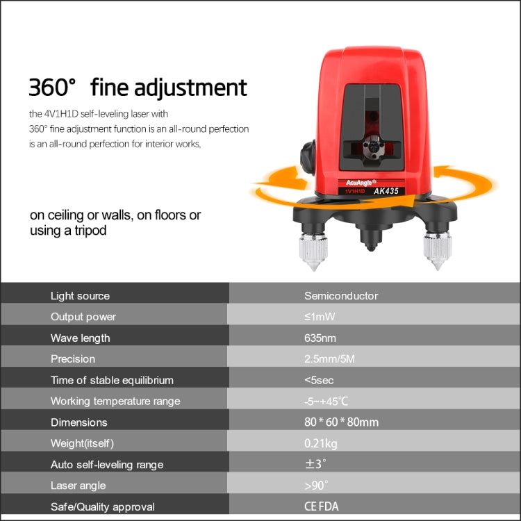 Livella laser AK435 Laser 3D autolivellante a 2 linee Laser orizzontali verticali Livello 360 Livelli laser mini treppiede