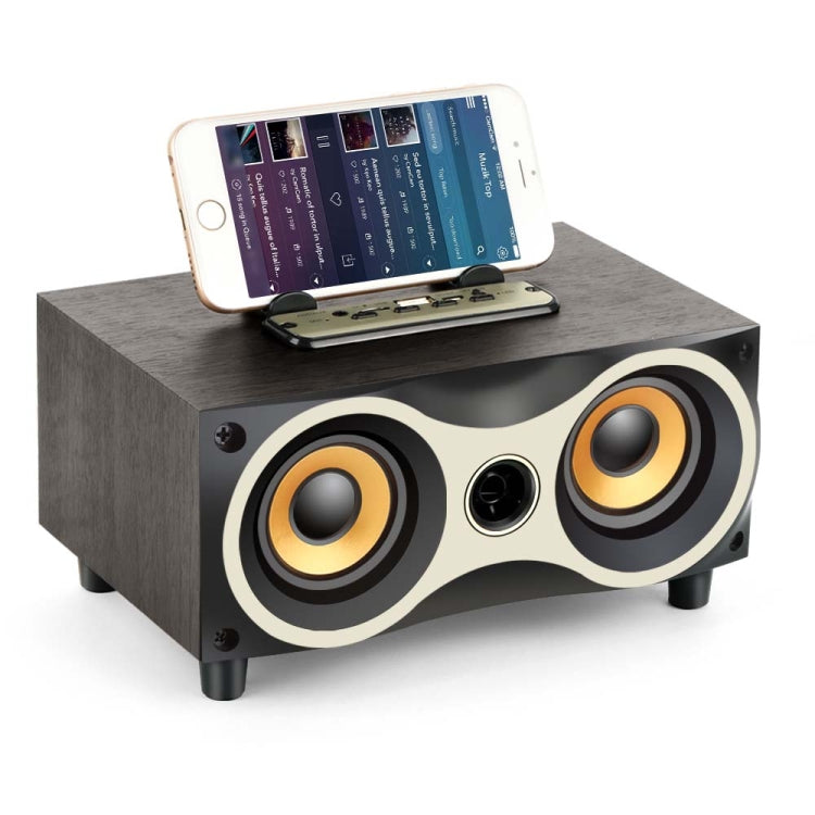 X6 Altoparlante wireless portatile in legno Subwoofer Stero Altoparlanti Bluetooth Radio FM Desktop, Black Wooden
