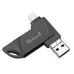 Richwell DXZ128 USB Flash Disk 128G 3 in 1 Micro USB + 8 pin + USB 3.0 compatibile con iPhone e IOS, Black, Silver, Rose Gold