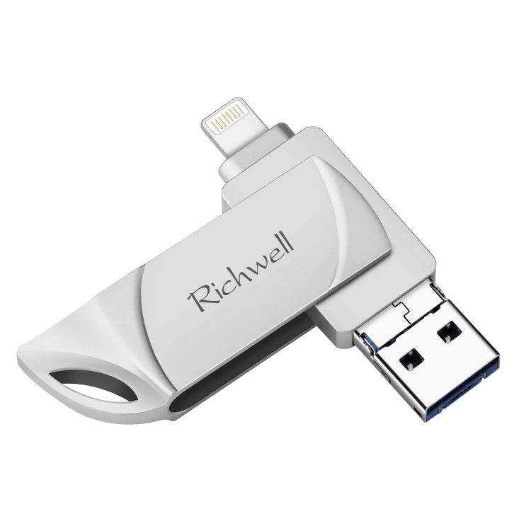 Richwell DXZ128 USB Flash Disk 128G 3 in 1 Micro USB + 8 pin + USB 3.0 compatibile con iPhone e IOS, Black, Silver, Rose Gold