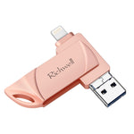 Richwell DXZ128 USB Flash Disk 128G 3 in 1 Micro USB + 8 pin + USB 3.0 compatibile con iPhone e IOS, Black, Silver, Rose Gold