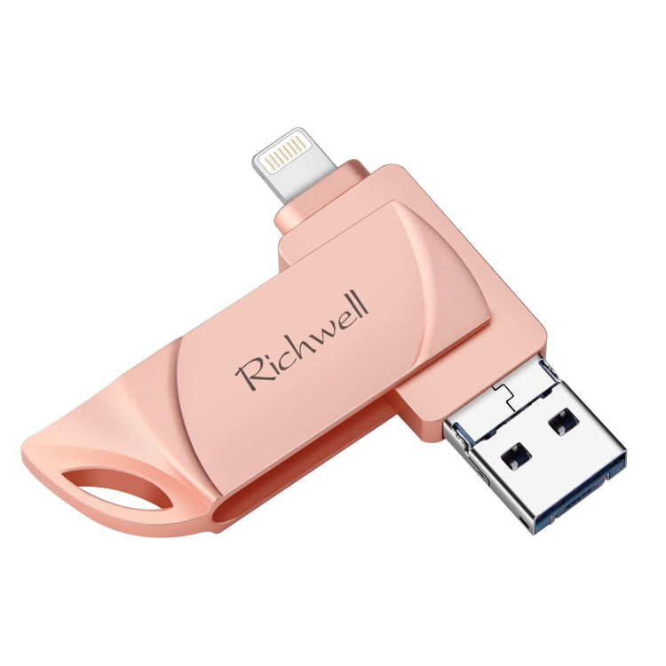 Richwell DXZ128 USB Flash Disk 128G 3 in 1 Micro USB + 8 pin + USB 3.0 compatibile con iPhone e IOS, Black, Silver, Rose Gold
