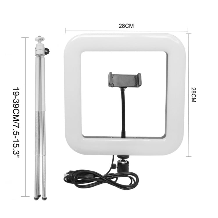 Luce quadrata a LED dimmerabile da 28 cm con staffa per telefono cellulare con luce di riempimento rossa e treppiede, XWJ-D35B