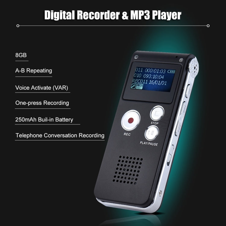 Registratore vocale digitale SK-012 8GB con lettore MP3