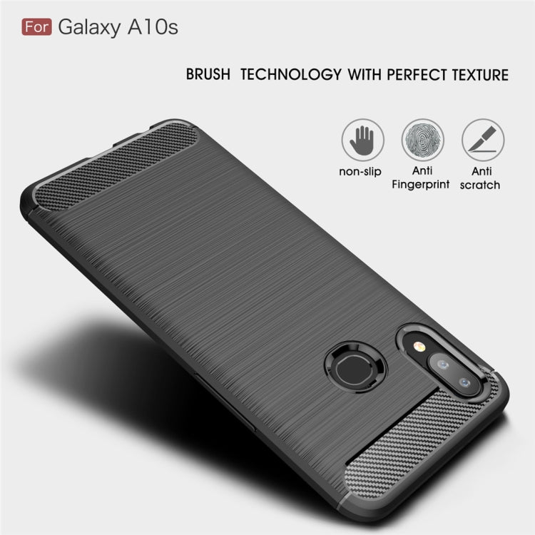 Custodia in TPU in fibra di carbonio con texture spazzolata per Galaxy A10s, For Galaxy A10s