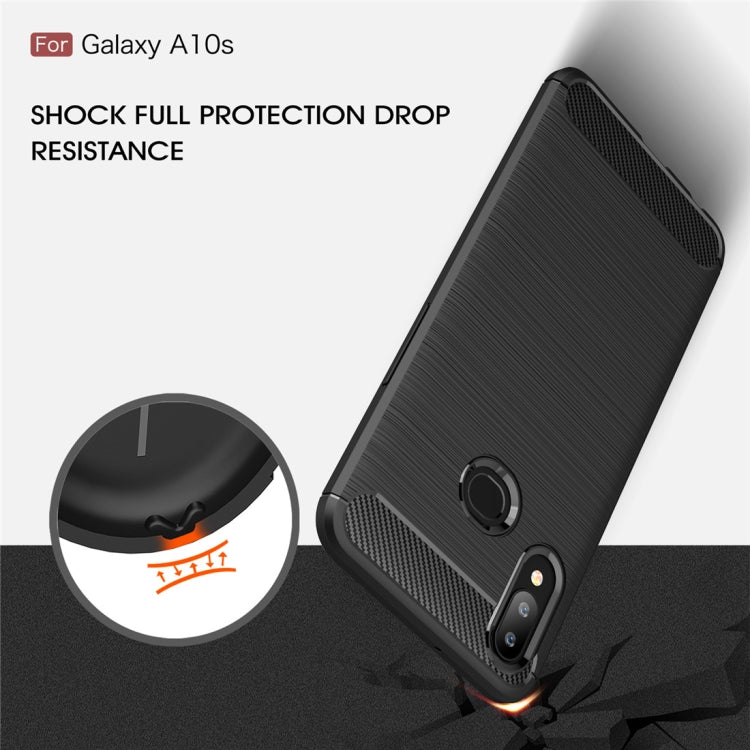 Custodia in TPU in fibra di carbonio con texture spazzolata per Galaxy A10s, For Galaxy A10s