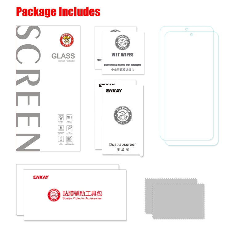 2 PZ ENKAY Hat-prince 0.26mm 9H 2.5D Pellicola in vetro temperato con bordo curvo per, Galaxy A10s, Xiaomi Redmi Note 8 Pro, Xiaomi Redmi Note 8