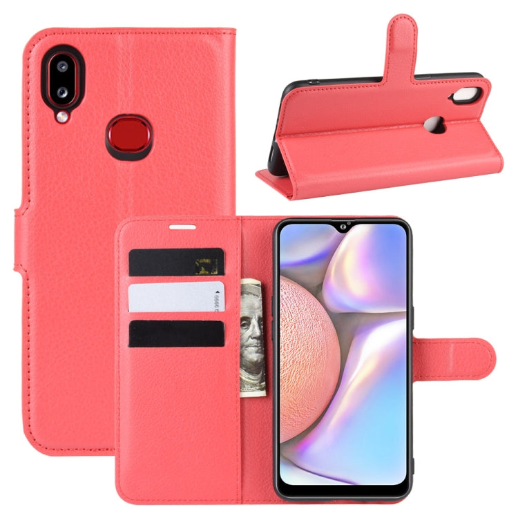 Custodia in pelle flip orizzontale per Galaxy A10s Litchi Texture, con portafoglio, supporto e slot per carte, For Galaxy A10s