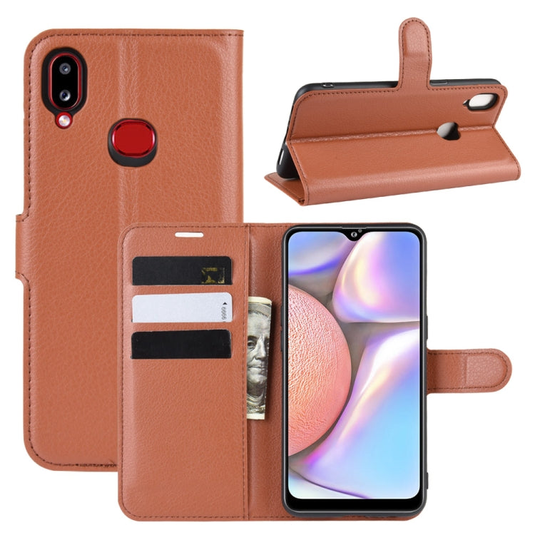 Custodia in pelle flip orizzontale per Galaxy A10s Litchi Texture, con portafoglio, supporto e slot per carte, For Galaxy A10s