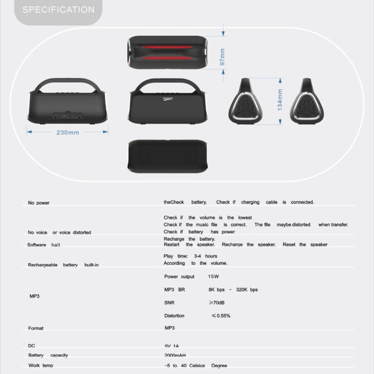 Altoparlante wireless Bluetooth DY18 Sistema audio portatile con altoparlante wireless, supporto Bluetooth, AUX, TF e radio