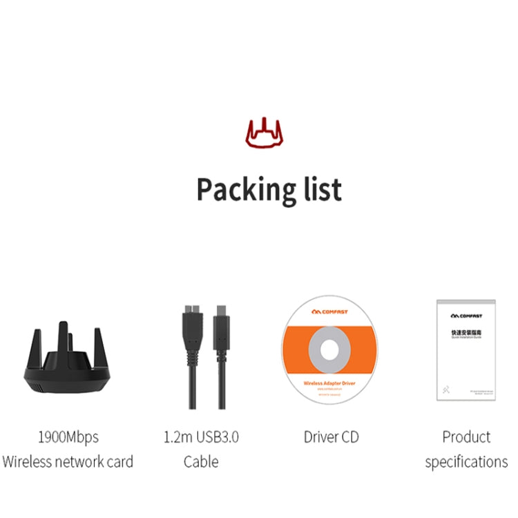 Adattatore Wi-Fi PA ad alta potenza Comfast CF-958AC Scheda di rete Gigabit E-Sport da 1900Mbps Ricevitore dongle Lan PC 2.4Ghz+5.8Ghz USB 3.0