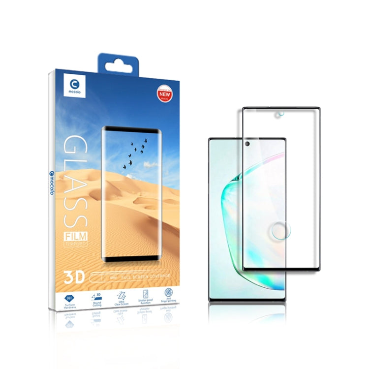 mocolo 0,33 mm 9H Pellicola in vetro temperato curvo a schermo intero 3D, supporta lo sblocco delle impronte digitali, For Galaxy Note 10, For Galaxy Note 10+