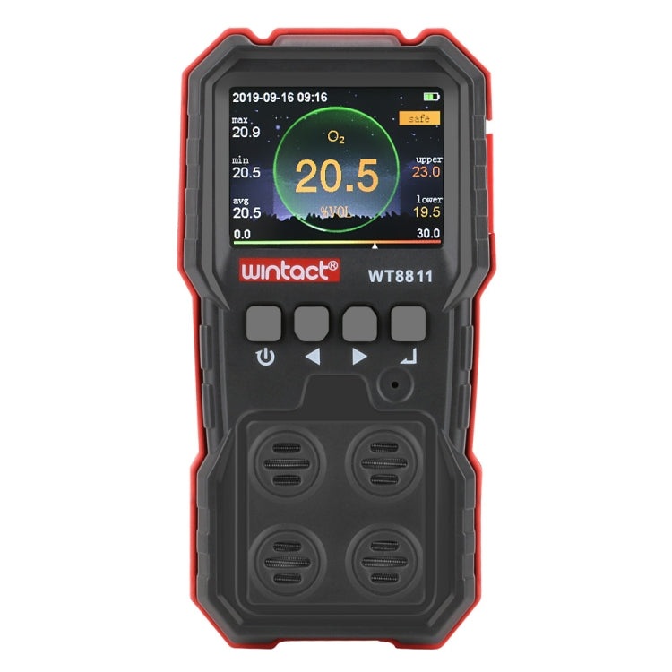 WINTACT WT8811 Monitor Gas Composti Display LCD Ricaricabile Multifunzione 4 in1 Sensore Gas Combustibile O2 H2S CO Allarme Vibrazione Suono-Luce