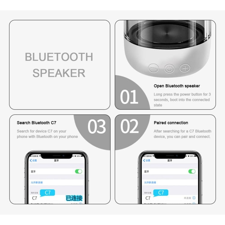 C7 Altoparlante Bluetooth 5.0 LED trasparente Subwoofer luminoso TWS 6D Surround HIFI Stereo Cool Audio, C7