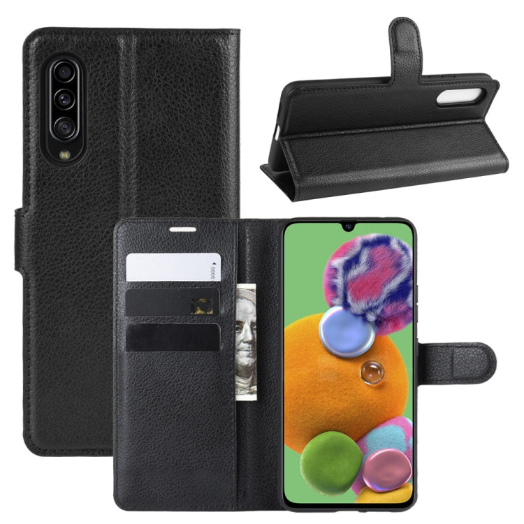 Per 三星A90 5G Custodia in pelle a vibrazione orizzontale con texture Litchi con portafoglio e supporto e slot per carte
