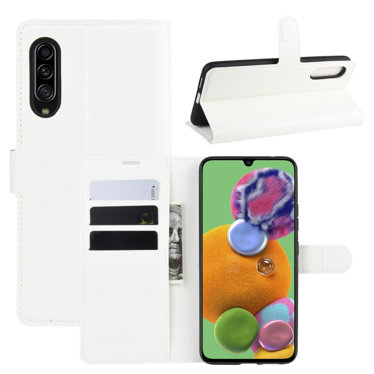 Per 三星A90 5G Custodia in pelle a vibrazione orizzontale con texture Litchi con portafoglio e supporto e slot per carte