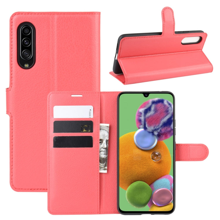 Per 三星A90 5G Custodia in pelle a vibrazione orizzontale con texture Litchi con portafoglio e supporto e slot per carte