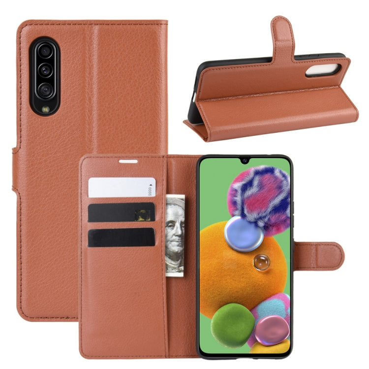 Per 三星A90 5G Custodia in pelle a vibrazione orizzontale con texture Litchi con portafoglio e supporto e slot per carte