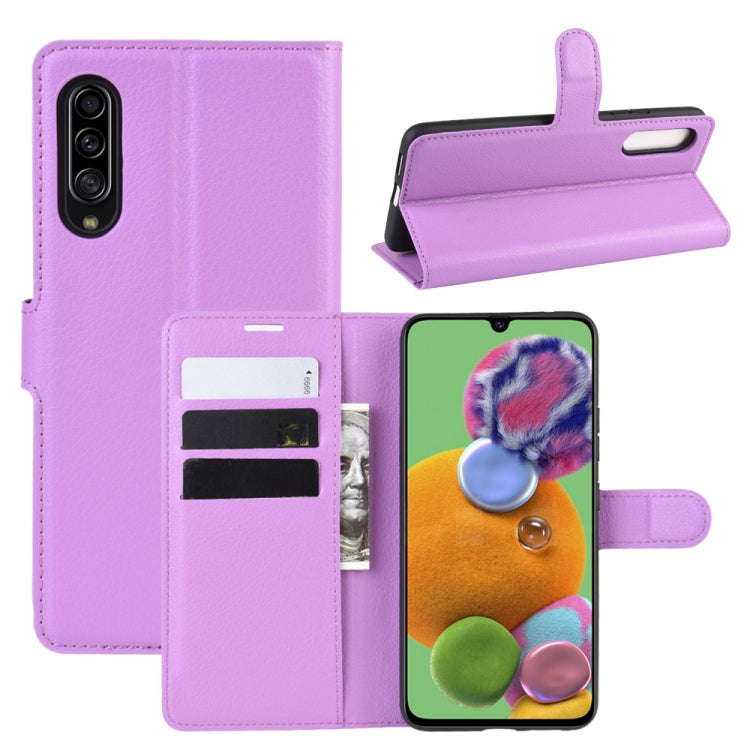 Per 三星A90 5G Custodia in pelle a vibrazione orizzontale con texture Litchi con portafoglio e supporto e slot per carte