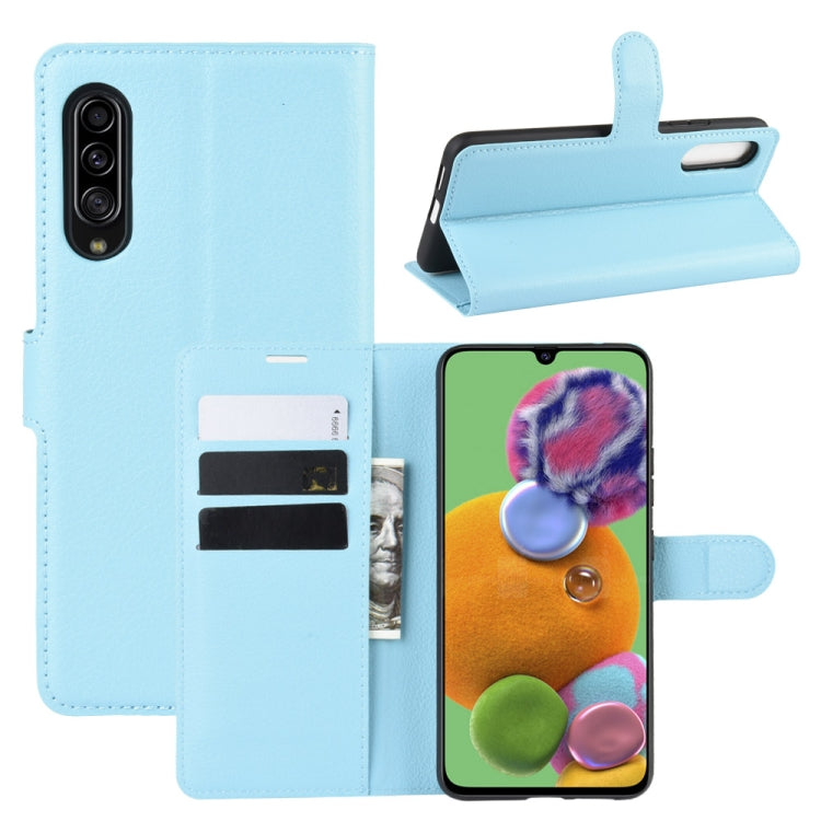 Per 三星A90 5G Custodia in pelle a vibrazione orizzontale con texture Litchi con portafoglio e supporto e slot per carte