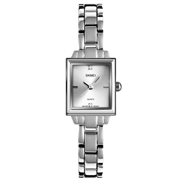 SKMEI 1407 Orologio da lavoro alla moda con diamanti Orologio al quarzo da donna in lega di zinco quadrato delicato ed elegante, Rose Gold, Silvery
