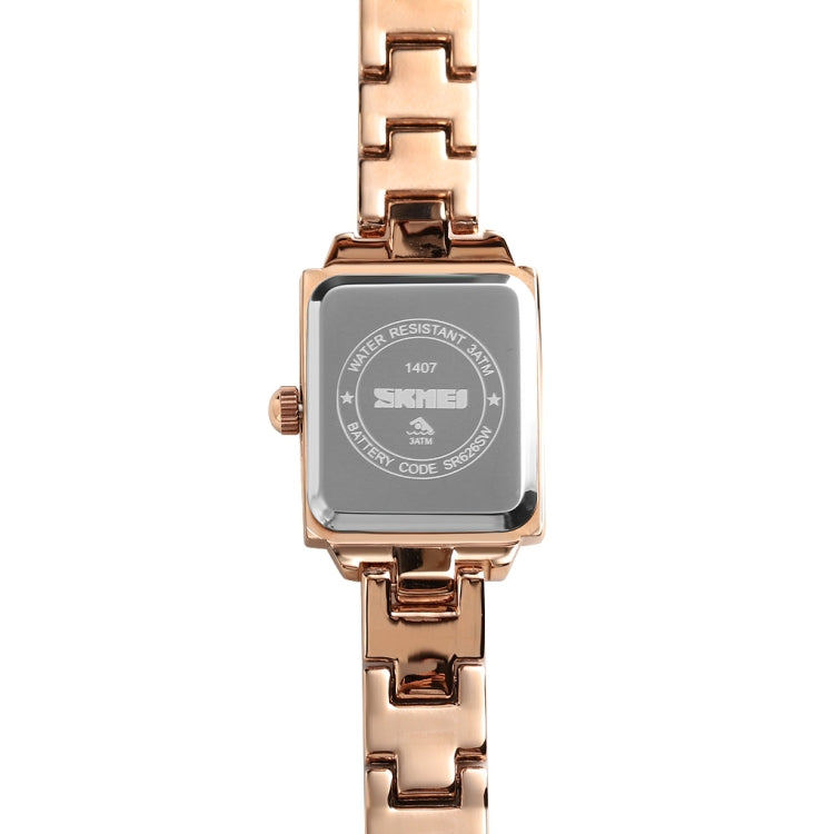 SKMEI 1407 Orologio da lavoro alla moda con diamanti Orologio al quarzo da donna in lega di zinco quadrato delicato ed elegante, Rose Gold, Silvery
