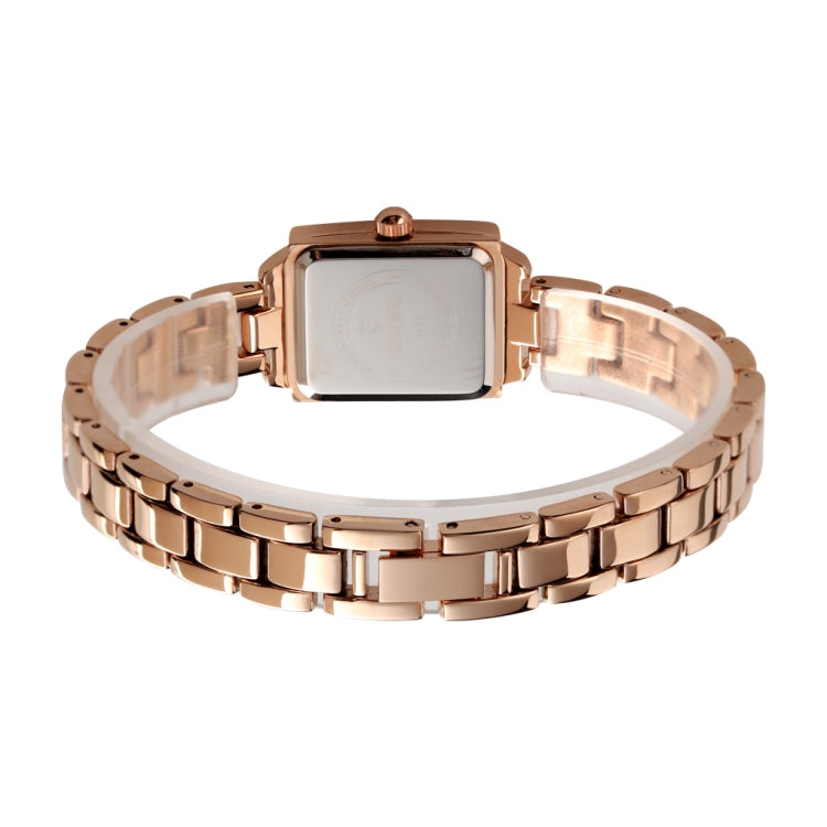 SKMEI 1407 Orologio da lavoro alla moda con diamanti Orologio al quarzo da donna in lega di zinco quadrato delicato ed elegante, Rose Gold, Silvery