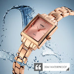 SKMEI 1407 Orologio da lavoro alla moda con diamanti Orologio al quarzo da donna in lega di zinco quadrato delicato ed elegante, Rose Gold, Silvery