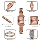 SKMEI 1407 Orologio da lavoro alla moda con diamanti Orologio al quarzo da donna in lega di zinco quadrato delicato ed elegante, Rose Gold, Silvery